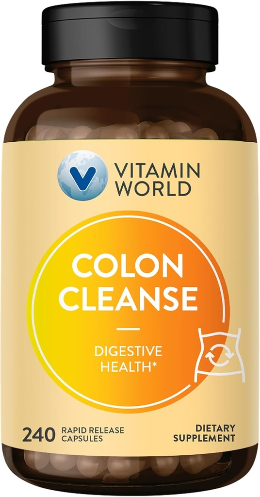 World Colon Cleanse - 240 Capsules, Gut Detox with Psyllium Husk, Senna, Probiyotiks, Diyetsel Fiber & Herbal Mix - Destekler Constipation Relief, Digestive Health & Regularity, Gluten-Free