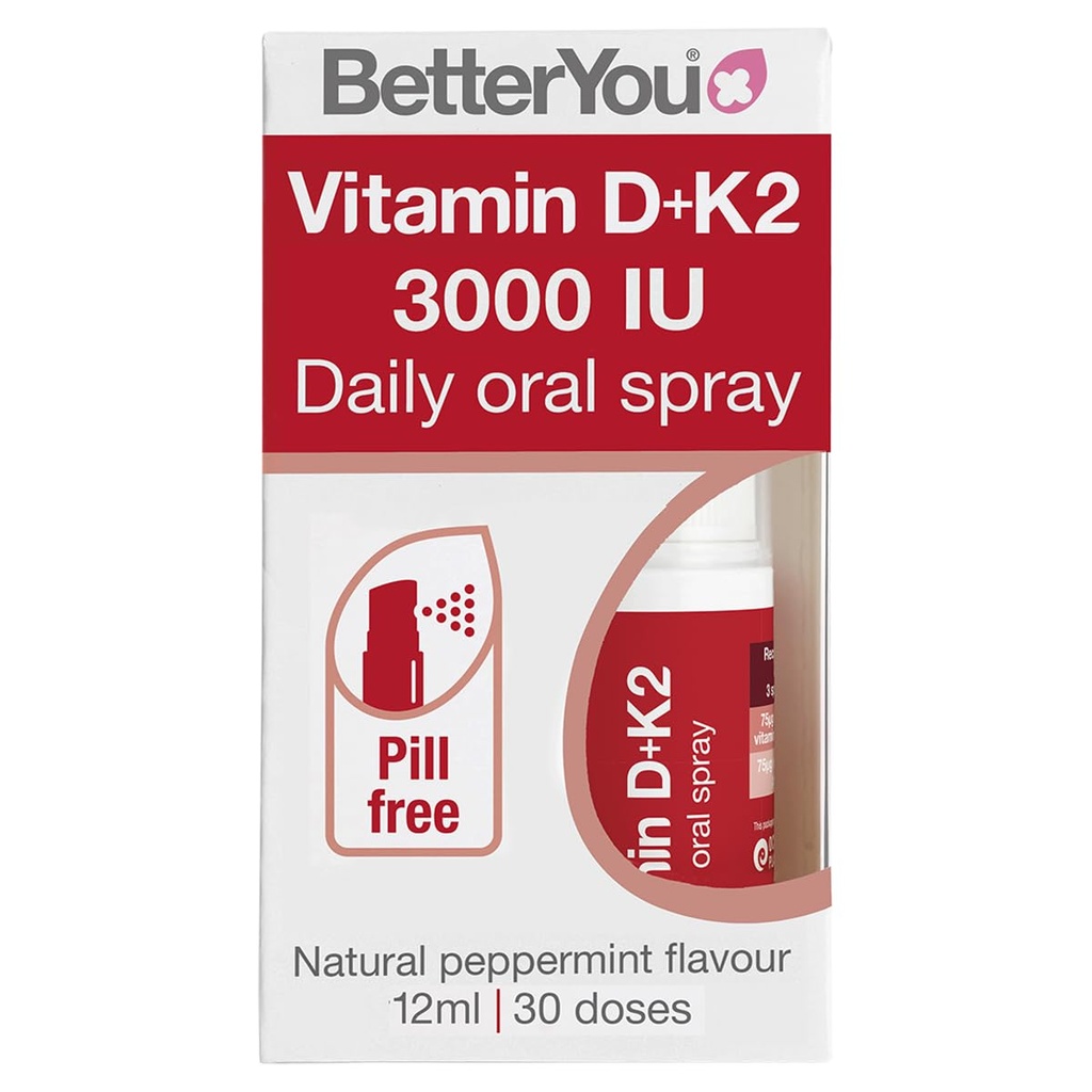 Better You D3000 ve K2 Vitamin D Günlük Oral Mix - Tabletler için Uygun Alternatif - Immune Sistemini Destekleyin - Kan Klon - Doğal Peppermint Flavor - 0.4 ozz