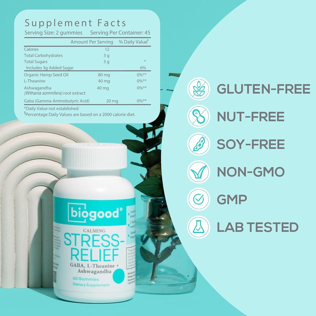 Ashwagandha + L-Theanine, GABA | Daily Dose, 60 Gummies