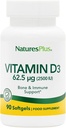 NaturesPlus Vitamin D3 (Cloncalciferol) - 2500 iu, 90 Softgels - Bone Health, Heart Health & Immune System Support Supplement, Bio available Active Form - Gluten-Free - 90 Servisler