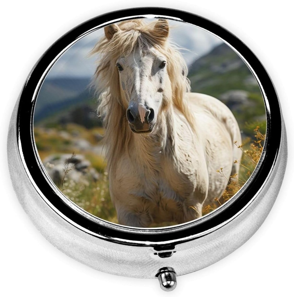 Green Grass'da Yuvarlak Pill Box Atı Sevimli Küçük Pill Case 3 Purse Pocket Portatif Pill konteynerleri Vitaminler İlaç Balık Yağı ve Supplements