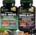 Sea Moss Shilajit Combo Sche Capsule, Black Seed Oil, Ashwagandha, Rhodiola Rosea, Burdock, Turmeric, Ginger, VitC, VitD3, All in One Supplement, 240 Capsules, Hell, Vegan, USDA Organic