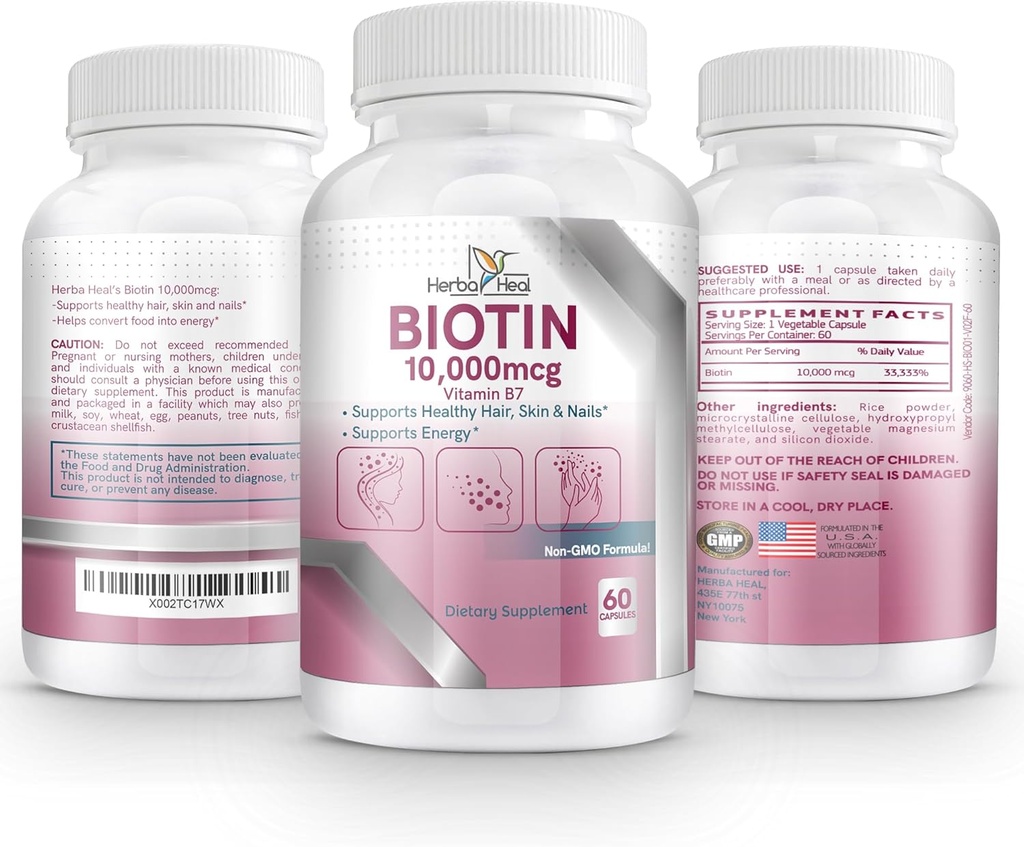 Biotin 10.000MCG Κάψουλες Hair Growth για γυναίκες και άνδρες - Βιταμίνη Β7 Χάπια - Υψηλή ισχύς συμπλήρωμα για υγιή νύχια δέρματος και μεταμόσχευση μαλλιών