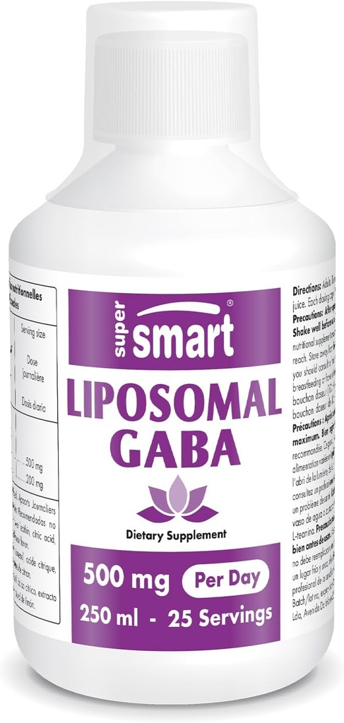 Supersmart - Liposomal GABA 500 mg per Day (Highly Bio available) - Sıvı L-Theanine & Liquid replica butyric Acid (GABA) - Natural Lemon Flavour | Non-GMO & Gluten Free - 250 ml