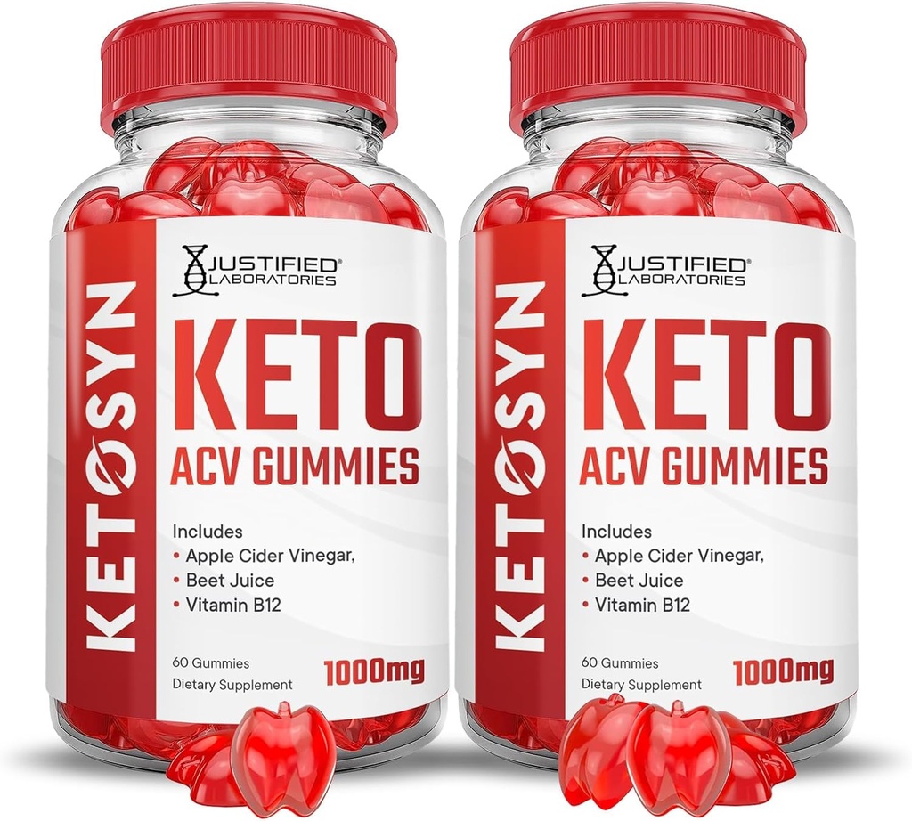 Justified Laboratories (2 Pack Ketosyn Keto ACV Gummies Advanced Formula 1000MG Ketosyn Keto Gummies Apple Cider Vinegar Formulated with Pomegranate Beet Buice Powder B12 Vegan Non GMO 120 Gummys