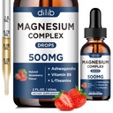 Triple Complex Supplement-Magnesium Glycinate, Citrate, Malate Liquid Drops 500 mg with Ashwagandha, L-Theanine, Vitamin B6 for Stress Relief, Sleep, Muscle Support-Strawberry Flavor