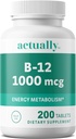 Aslında B12 1000mcg Tabletleri Yetişkinler için 200ct Energy Metabolism, 200Day Supply, 200 Count