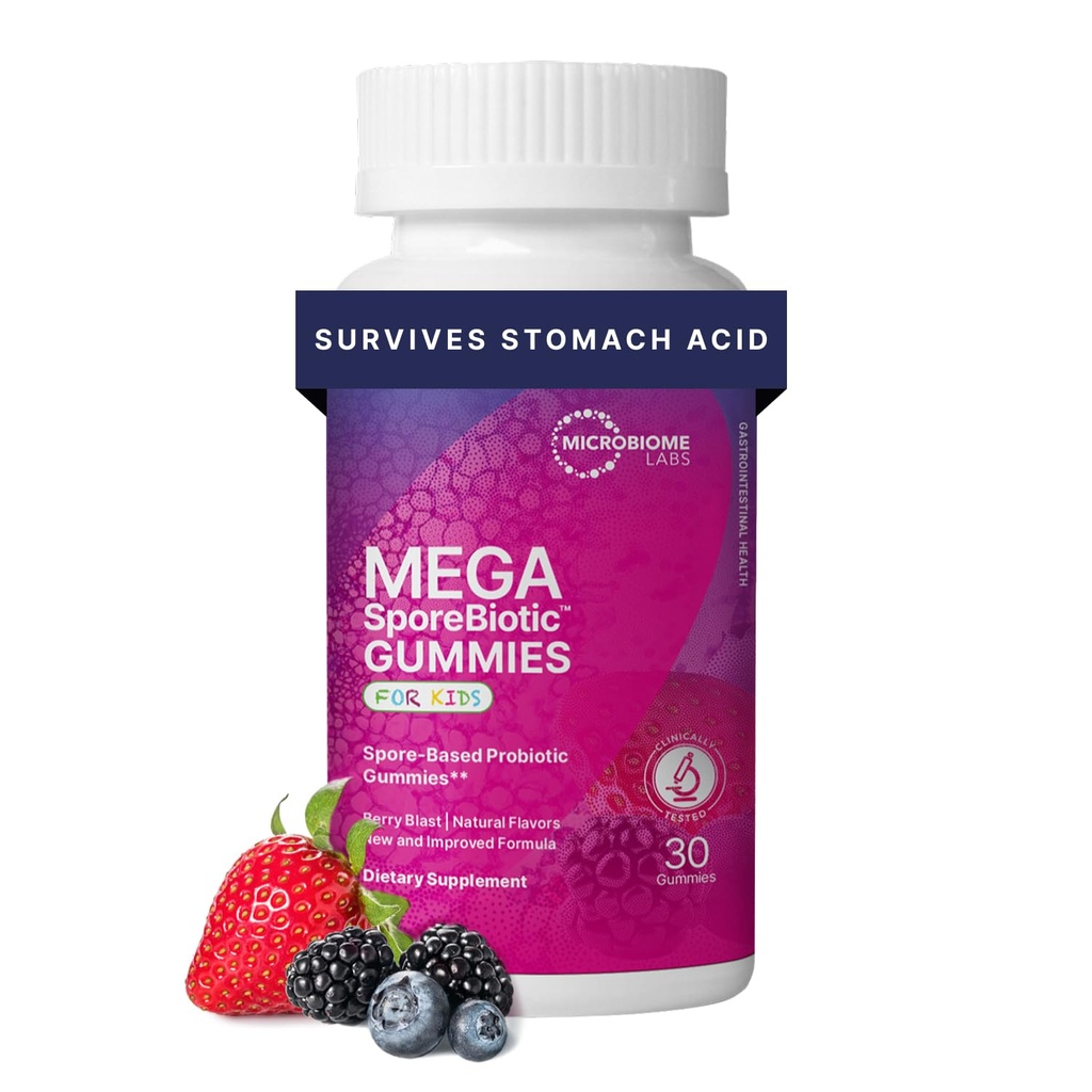 Mikrobiyome Laboratuvarları Mega ClaytoneBiotic Kids Probiyotik - Çocuklar için Spore Temel Gummy Probiyotikleri - Bacillus Probiyotiki ile Destek - Berry Flavored (30 Gummies)