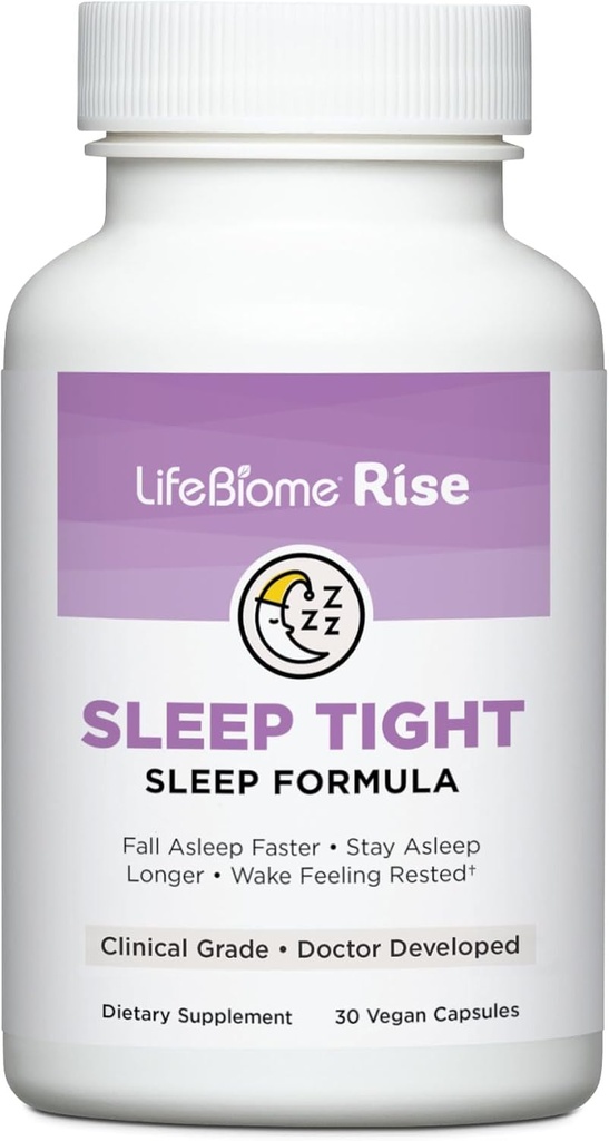 Υγιεινές οδηγίες LifeBiome Rise Sleep Tight with Άμεση και εκτεταμένης απελευθέρωσης Melatonin Plus GABA in Innovative Microbeadlets Helps You Wind Down Fast for Deep, Restful Zzzs