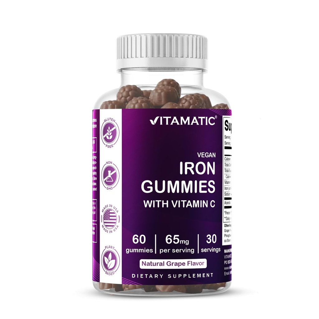 Vitamatic Iron 65 mg Gummies Supplement for Women & Men - 60 Vegan Gummies - Great Tasting Iron Gummy Βιταμίνες με Βιταμίνη C (1)