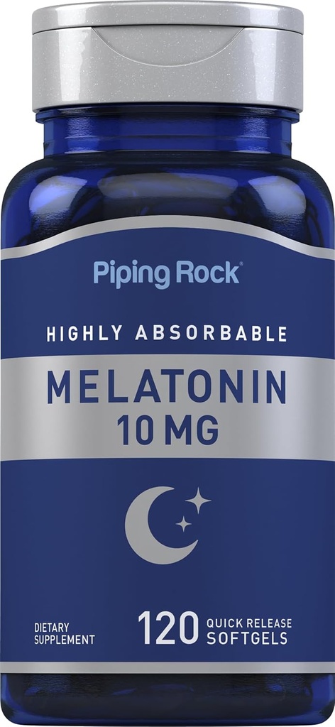 Piping Rock Melatonin 10 mg | 120 Softgel Capsules | Hızlı Yayın Tamam | Yüksek derecede Absorbable | Non-GMO, Gluten Free