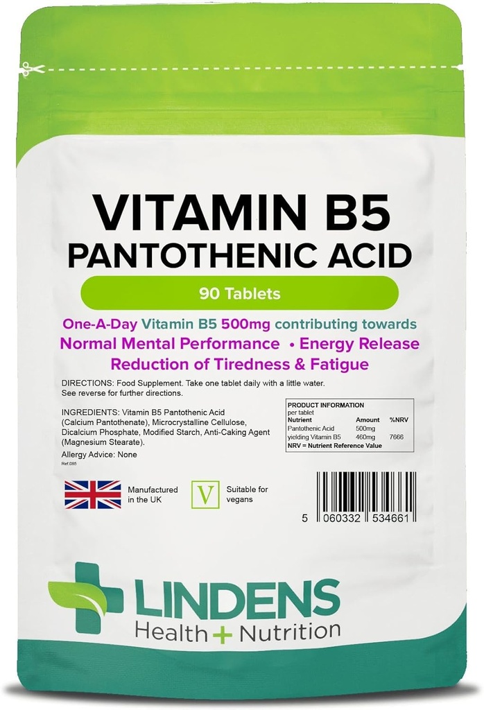 Lindens Βιταμίνη B-5 B5 100 x 460 mg δισκία (παντοθενικό οξύ)