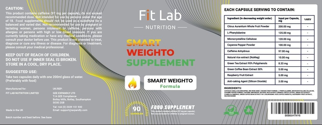 Fit Lab - Smart Kiloo Yönetimi, Gıda Supplement - 90 Capsules - Vegan, Hell ve Vejetaryen Supplements for Women and Men - 45 Days Supply - Gym Essentials -