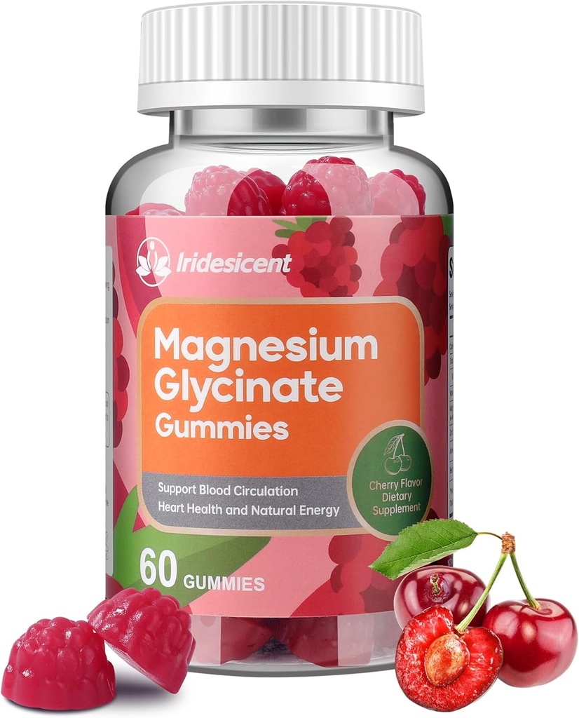 Magnezyum Glycinate Gummies 400 mg, Sugar Free Magnezyum Supplement w/Ashwagandha, çinko, Vegan Magnezyum Glycinate Supplement for Yetişkinler - 60 Cherry Gummies