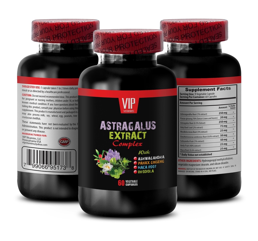 Astragalus kompleksi - ASTRAGALUS EXTRACT COMPLEX with Ashwagandha, Panax ginseng, Astragalus, Maca - kutsal bazil kapsüller, astragalus bağışıklık desteği, astragalus ekstra kapsüller 1 Şişe 60 Capsules