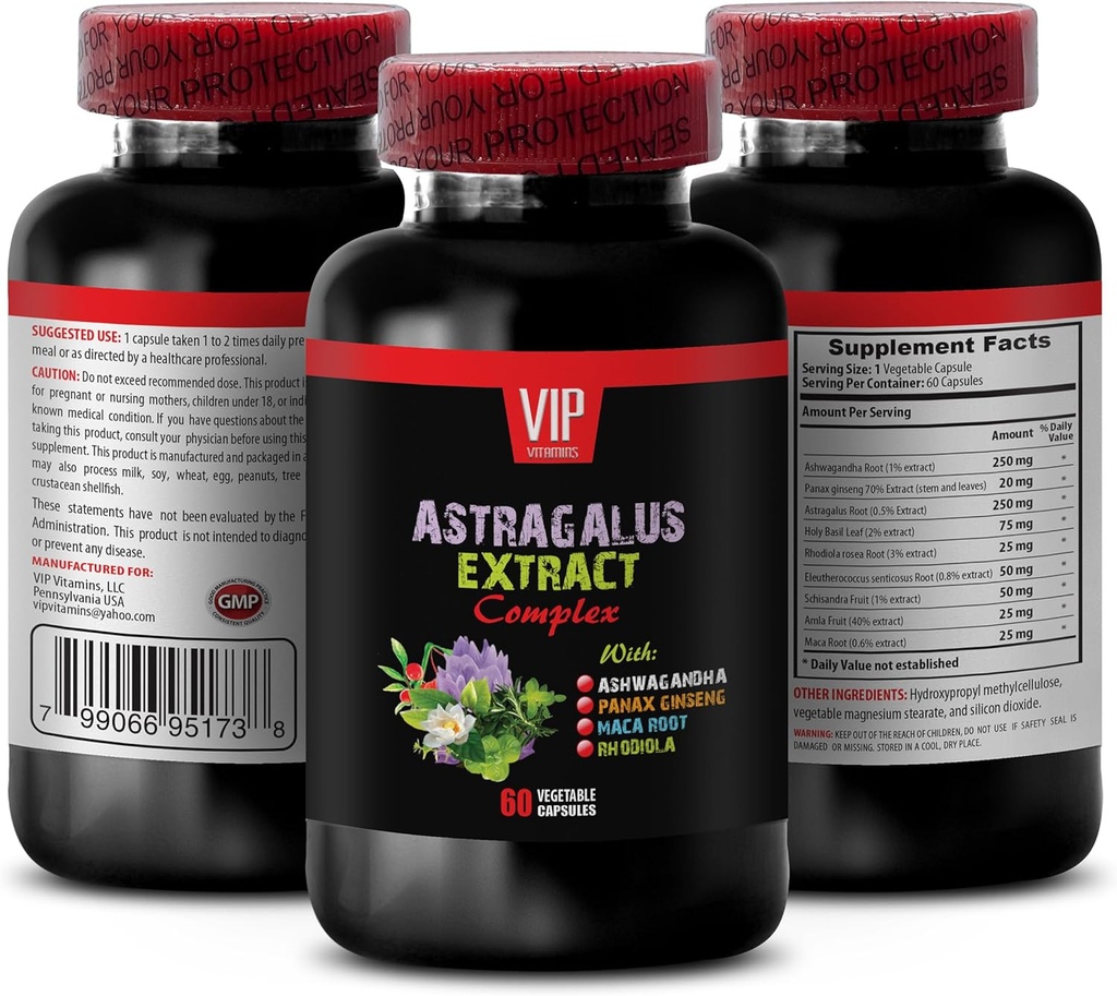 Astragalus kompleksi - ASTRAGALUS EXTRACT COMPLEX with Ashwagandha, Panax ginseng, Astragalus, Maca - kutsal bazil kapsüller, astragalus bağışıklık desteği, astragalus ekstra kapsüller 1 Şişe 60 Capsules