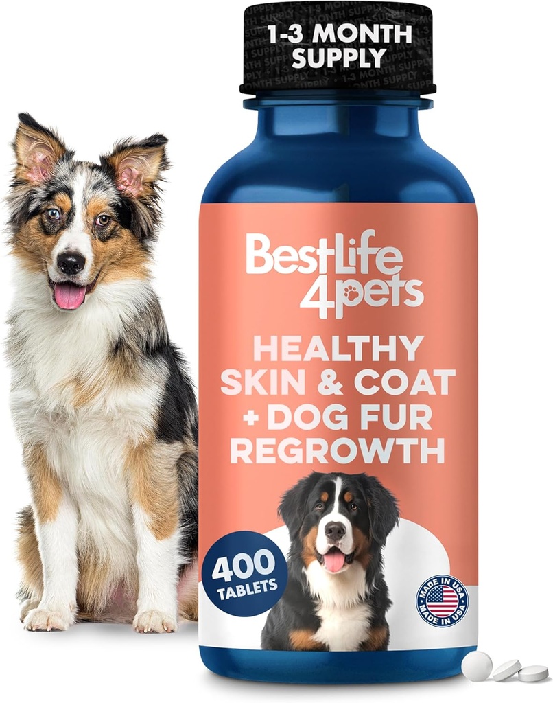 Natural Skin & Coat Supplement for Dogs, Large and Small, Dog Anti Itch Relief for Dry Skin, Rash, Allergy or Irritation, Reduces Shedding, Dandruff and Supports Dog Hair Growth, 400 Μικρά Χάπια