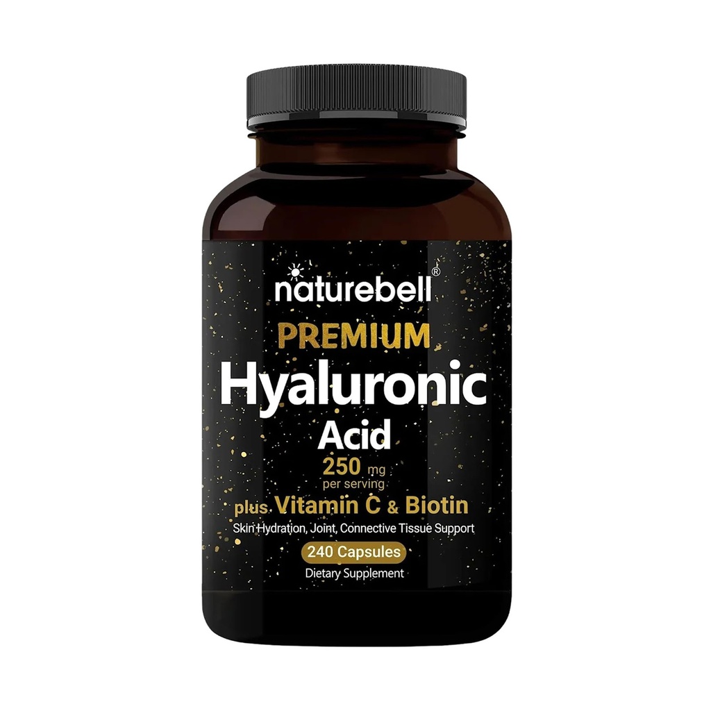 NatureBell Hyaluronic Acid Supplements 250mg | 240 Capsules, Biotin 5000mcg & Vitamin C 25 mg, 3 in 1 Support