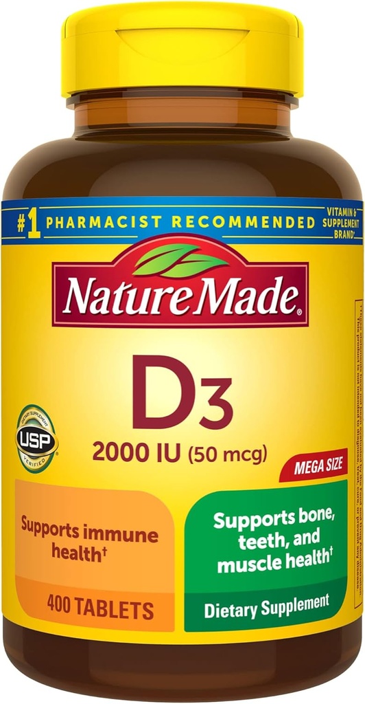 Doğa D3 2000 IU (50 mcg), Kemik, Diş, Kas ve Immune Health Support, 400 Tablet, 400 Day Supply Supply