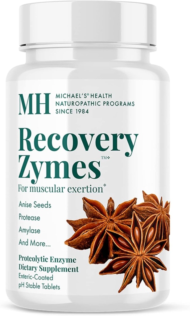 MICHAEL'S Health Naturopathic Programs Recovery Zymes - 180 Yoğun pH Stabil Tabletleri - Proteolytic Enzyme Supplement - Supports Natural Inflammatory Response - 30 Hizmet