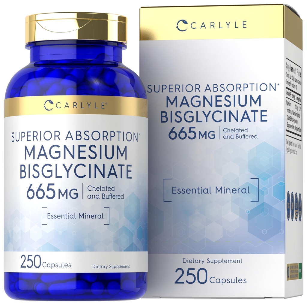 Carlyle Buffered Magnezyum Bisglycinate 665 mg | 250 Capsules | Chelated Essential Mineral | Non-GMO ve Gluten Free Supplement Supplement Supplement