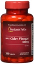 Puritan's Pride Apple Cider Vinegar 600 mg, χορτοφαγικό συμπλήρωμα διατροφής, 6 Μήνες προσφοράς, 200 δισκία (Packing May Vary)