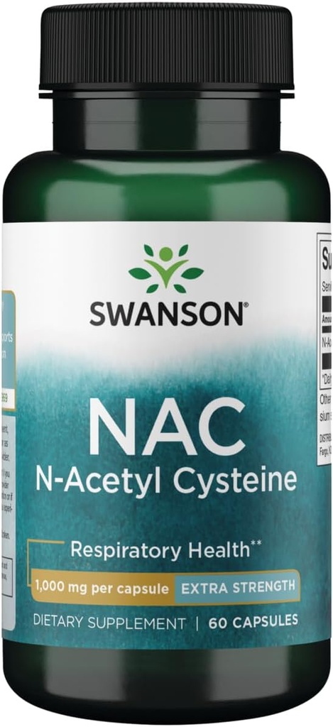 Swanson NAC N- Acetyl Cysteine - Αντιοξειδωτική Αντι- γήρανση Υποστήριξη αναπνευστικού ήπατος - Συμπλήρωμα αμινοξέων 1000 mg 60 Καψάκια