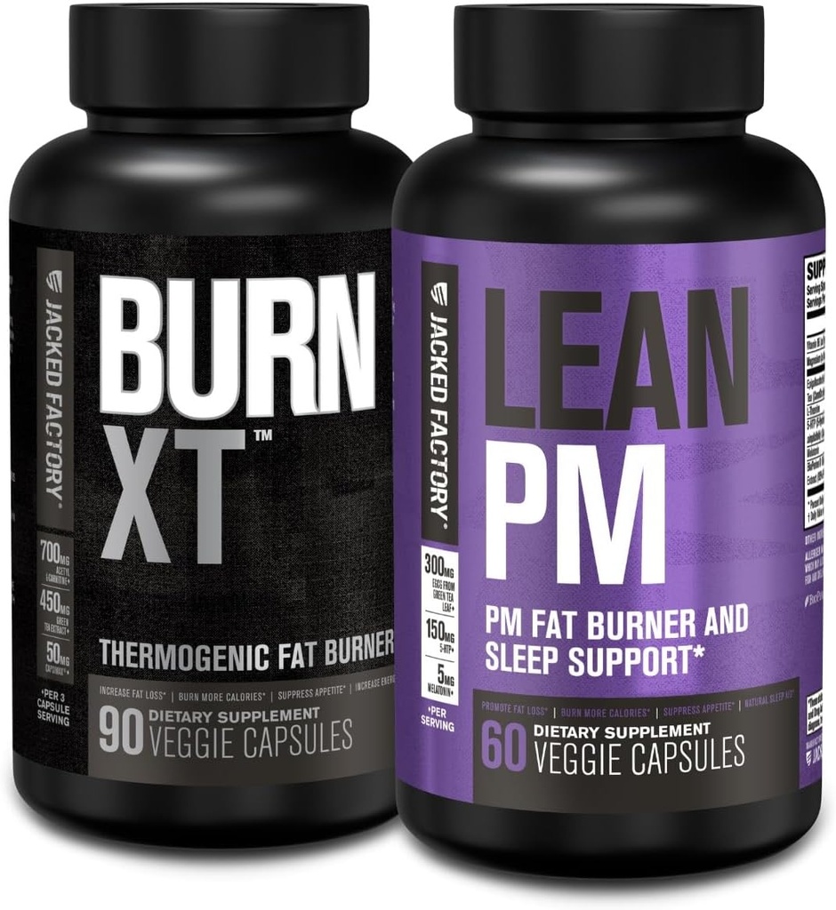 Jacked Factory Burn XT Termogenic Fat Burner - Appetite Suppressant & Nootropic Energy Branson (90 Capsules) & Lean PM Kilo Kayıp Tamam, Uyku Desteği | (60 Capsules)