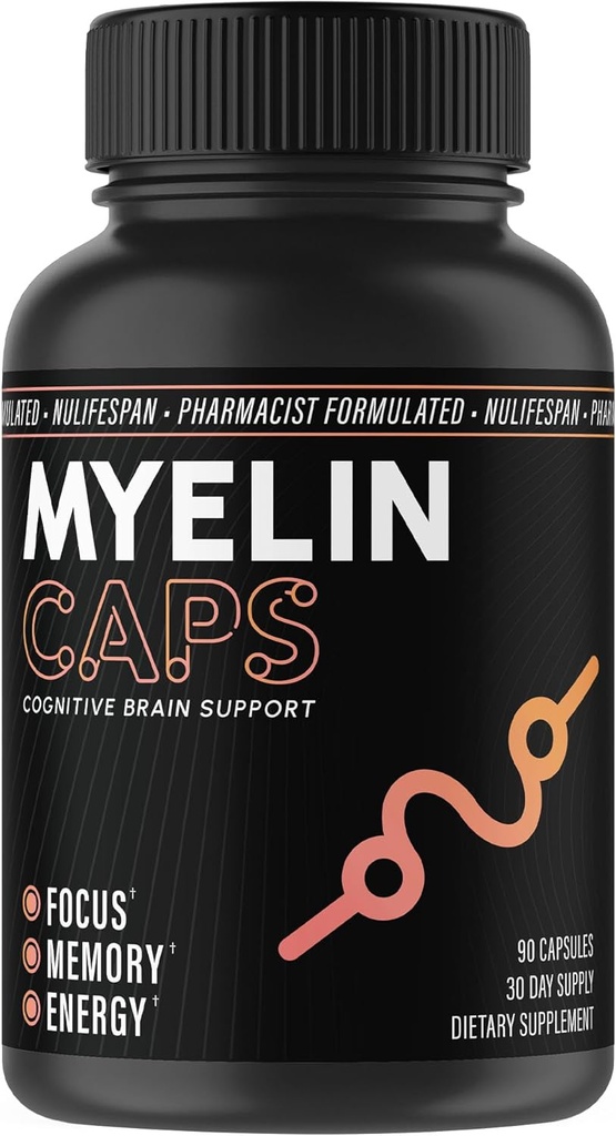 Myelin Caps, Brain Health Supplement, Focus Supplement & Brain Health with AlfaSize, Memory and Cognitive Function Support, Gluten-Free, Non-GMO (90 Capsules)