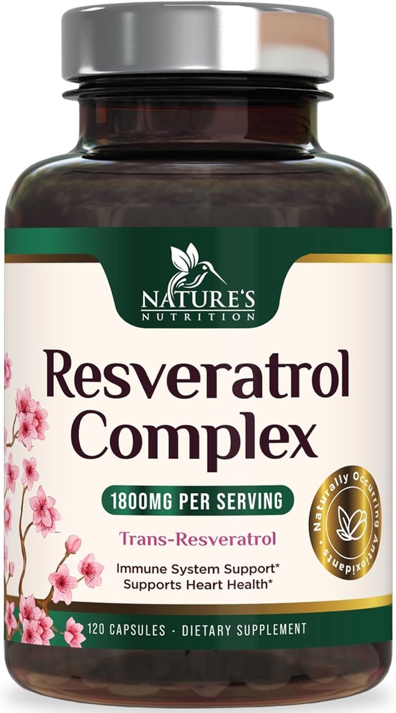 Resveratrol Tamam 1800 mg - Sağlıklı Aging & Immune Support - Kalp Sağlığı ve Hücre Enerji Desteği - Non-GMO, Bio available Trans-Resveratrol - 120 Vegan Capsules