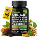 Shilajit ve Ashwagandha Capsules, 8-in-1 Herbal Multivitamin for Men and Women, Rhodiola Rosea, BTC ve Sting Nettle, Erkekler ve Kadınlar için Shilajit