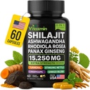Shilajit ve Ashwagandha Capsules, 8-in-1 Herbal Multivitamin for Men and Women, Rhodiola Rosea, BTC ve Sting Nettle, Erkekler ve Kadınlar için Shilajit