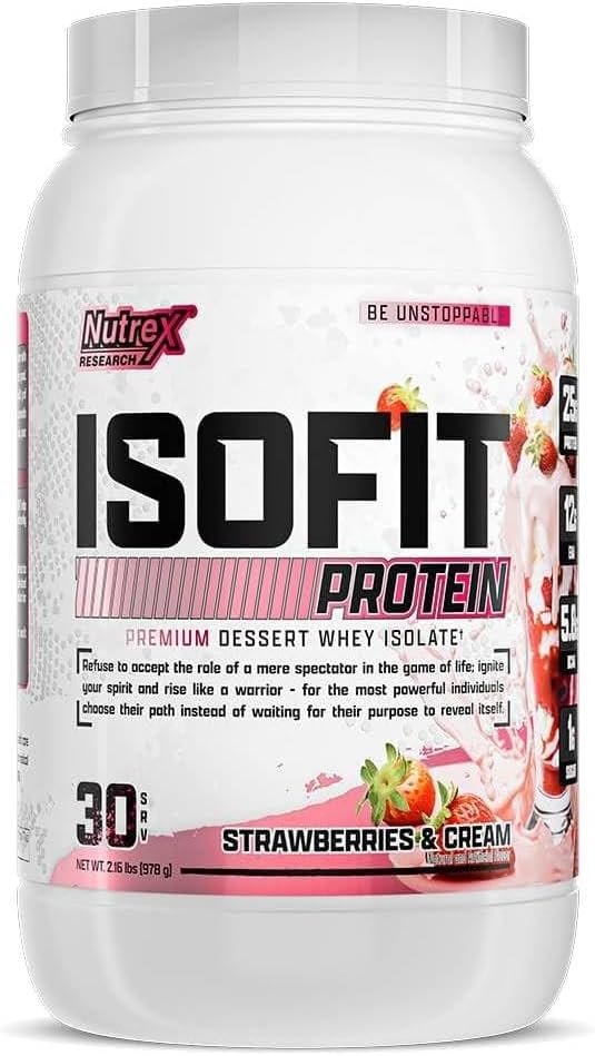 Nutrex Research IsoFit Whey protein Tozu %100 Whey proteini Isolate (30 Hizmetler ( 1), Strawberries & Cream)