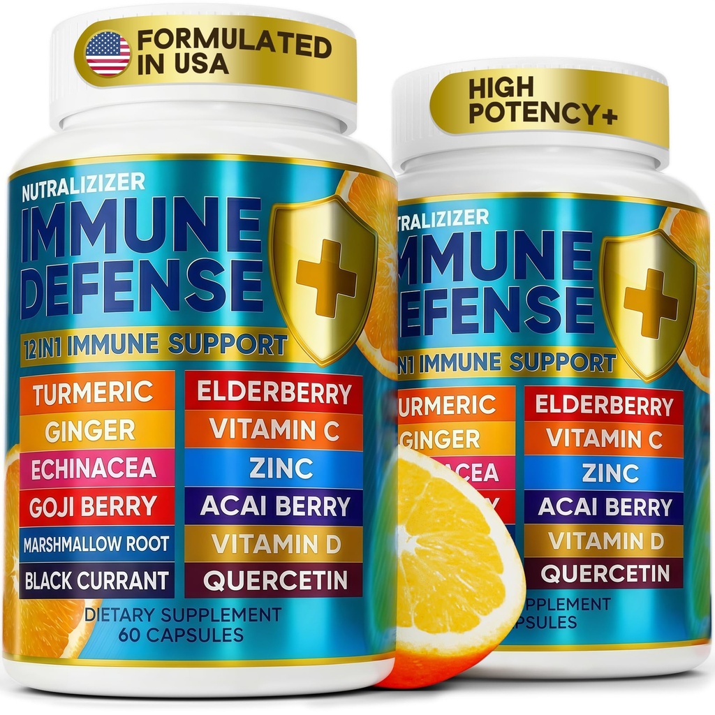 12 1 Premium Immune Defense Vitamins - Immune Supplement w/Vitamin D3 5000 IU Vitamini 5 mg - Premium Immune Support - Echinacea Elderberry ve Ginger - 120 Caps
