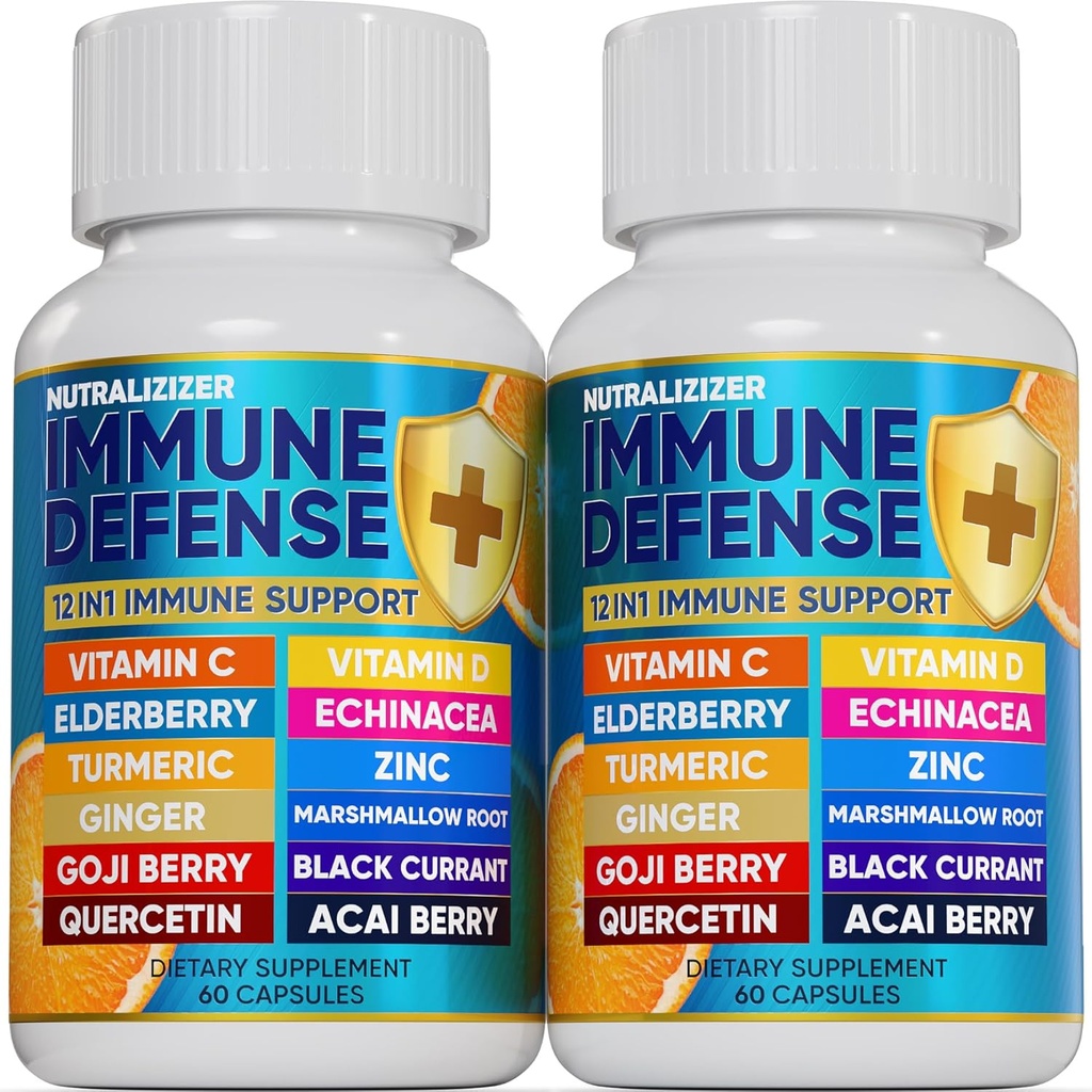 12 1 Premium Immune Defense Vitamins - Immune Supplement w/Vitamin D3 5000 IU Vitamini 5 mg - Premium Immune Support - Echinacea Elderberry ve Ginger - 120 Caps