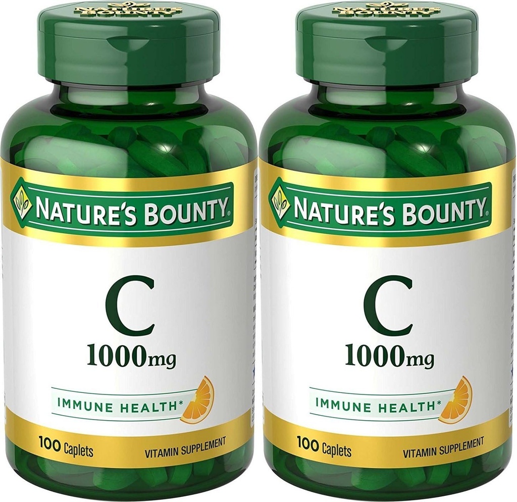 Nature's Bounty Vitamin C, 1000 mg, Supports Immune Health, 100 Caplets (Pack of 2)