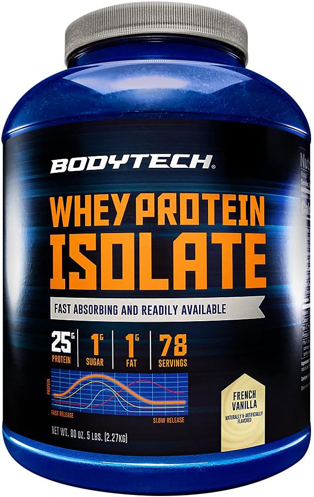 BODYTECH Whey proteini Isolate Toz - hizmet ve BCAA'nın başına 25 gram - Post-Workout Muscle Building & growth için ideal, Contains Milk & Soy - Vanilla (5 Pound)
