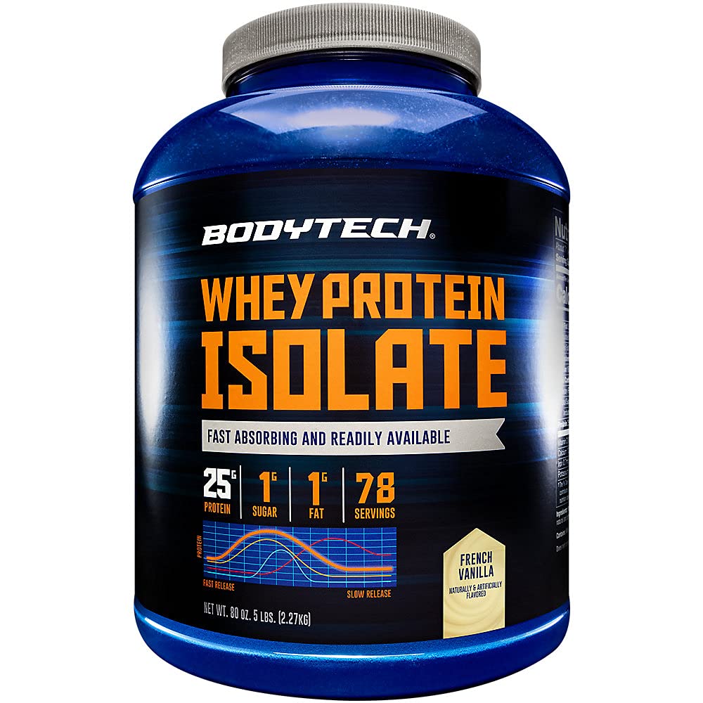 BODYTECH Whey proteini Isolate Toz - hizmet ve BCAA'nın başına 25 gram - Post-Workout Muscle Building & growth için ideal, Contains Milk & Soy - Vanilla (5 Pound)