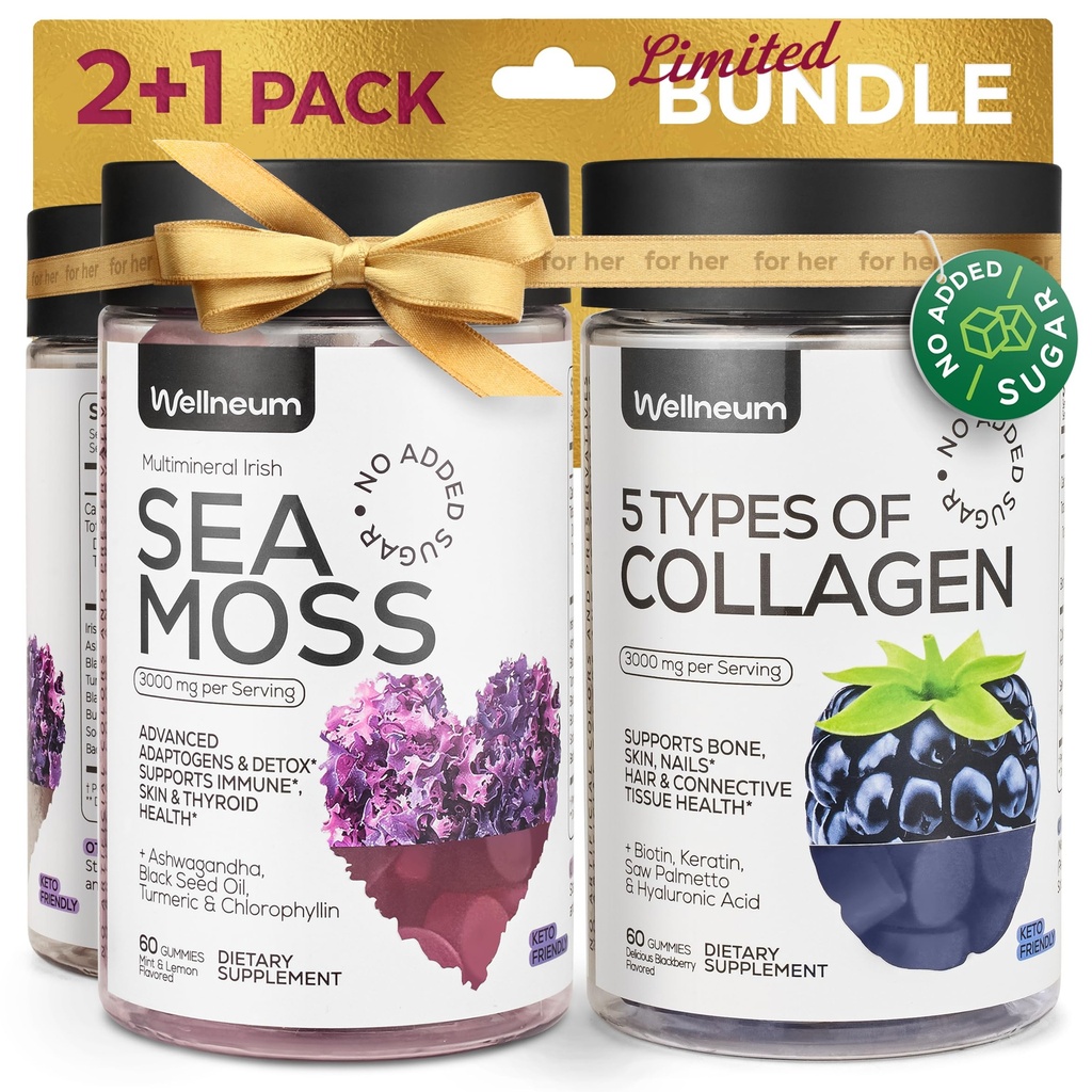 Collagen ve Sea Moss Gummies Sche - Collagen,, İrlandalı Deniz Moss, Biotin, Keratin, Bladderwrack - Immunity için Gummy Supplement, Detox, Sağlıklı Saç, Cilt ve Çiçekler - Erkekler ve Kadınlar için -