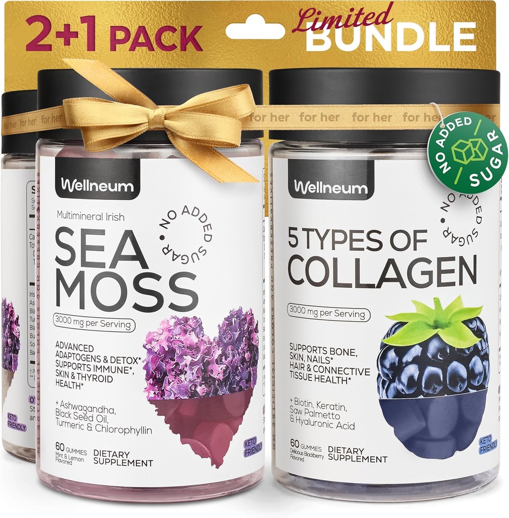 Collagen ve Sea Moss Gummies Sche - Collagen,, İrlandalı Deniz Moss, Biotin, Keratin, Bladderwrack - Immunity için Gummy Supplement, Detox, Sağlıklı Saç, Cilt ve Çiçekler - Erkekler ve Kadınlar için -