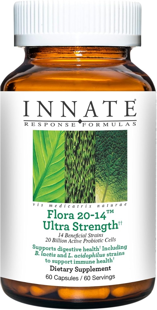 Innate Response Formulas Flora 20-14 Ultra Strength - Probiyotik Supplement with 20 Milyar CFU - 14 Probiyotik Strains - Vejetaryen and Non-GMO - 9 Yiyecek Allergens olmadan - 120 Caps ules