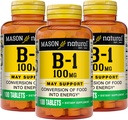 Mason Doğal Vitamin B1 (Thiamin) 100 mg, Gıdaların Enerjiye Sağlıklı Dönüşümü, Nerve ve Immune Health, 100 Tablet (Pazar 3)