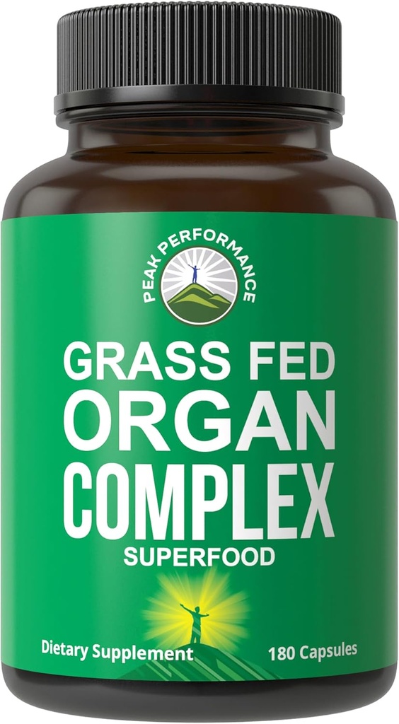 Μέγιστη απόδοση Grass Fed Beef Organ Complex από τη Νέα Ζηλανδία (180 κάψουλες) Αποξηραμένα χάπια οργάνων Superfood. GrassFed Beef ήπαρ κάψουλες με καρδιά, νεφρό, πάγκρεας, σπλήνα. Συμπλήρωμα