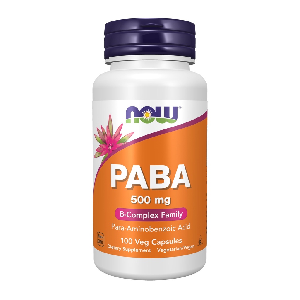 NOW Συμπληρώματα, PABA (Para- Aminobenzoic Acid) 500 mg, B- Complex Family, 100 Κάψουλες