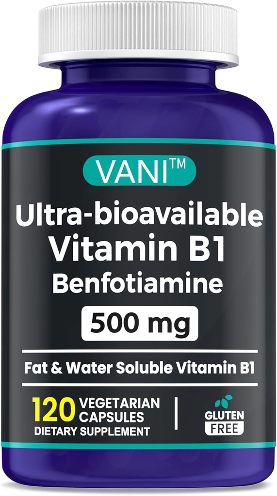 2 in 1 Gelişmiş Formula: Vitamin B1 with Benfotiamine 500 mg, Fat Soluable Supplement of Vitamin B-1, 500 mg - 120 Capsules (1)