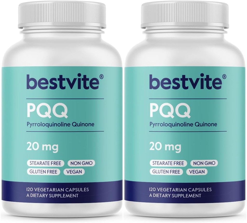 BESTVITE PQ 20 mg (Pyrroquinoline Quinone) (240 Vejetaryen Capsules) (120 x 2) - Stearates - Vegan - GMO - Gluten Free