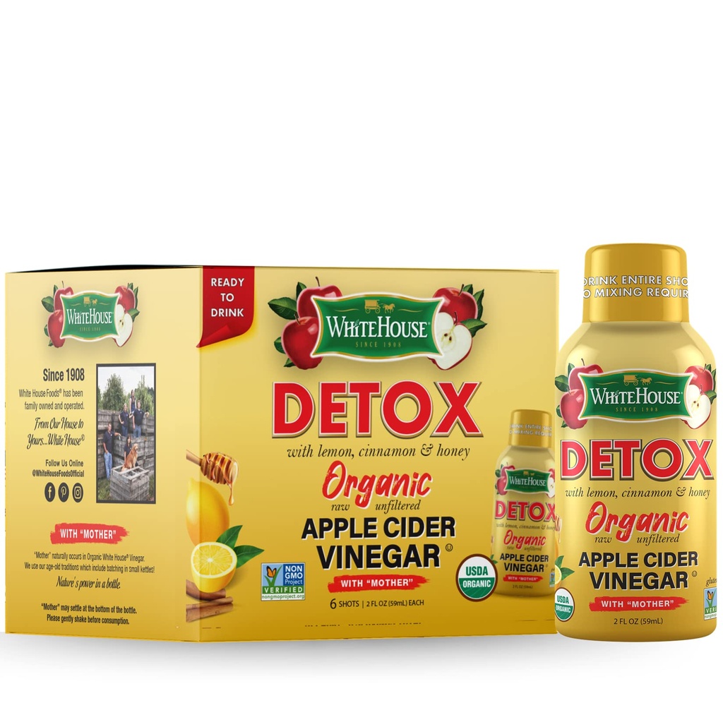 Λευκός Οίκος Detox Apple Cinegar Shots, Raw Unfiltered, On The Go (Detox, Pack of 6)