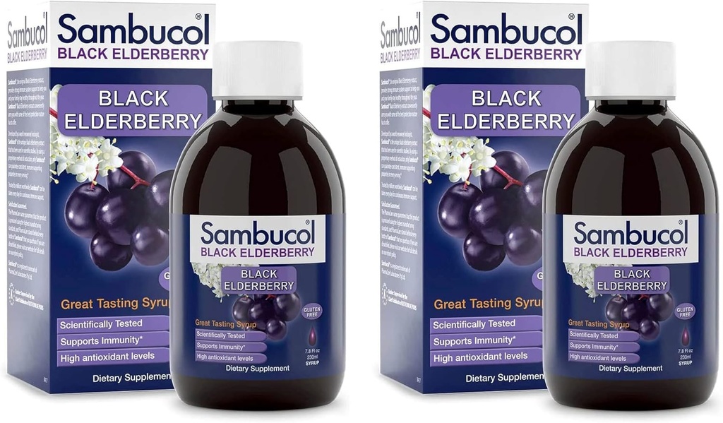Sambucol Black Elder Syrup – Sambucus Elderberry Syrup, Black Elderberry, Immune Support, High Antioksis, Gluten Free - Original Formula, 7.8 Fl Oz (Pack of 2)