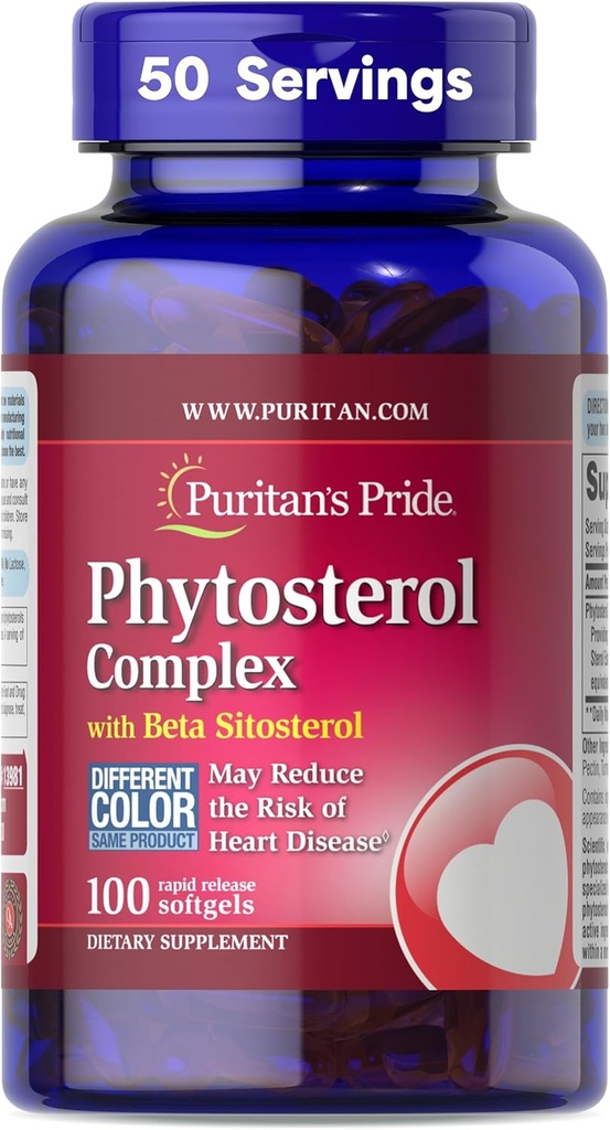 Puritan's Pride Premium Phytosterol Kompleksi 1000 mg with Beta Sitosterol, Diyetsel Supplement for Heart Health and Cholesterol lowering Supplement, 100 Hızlı Yayın Softgels