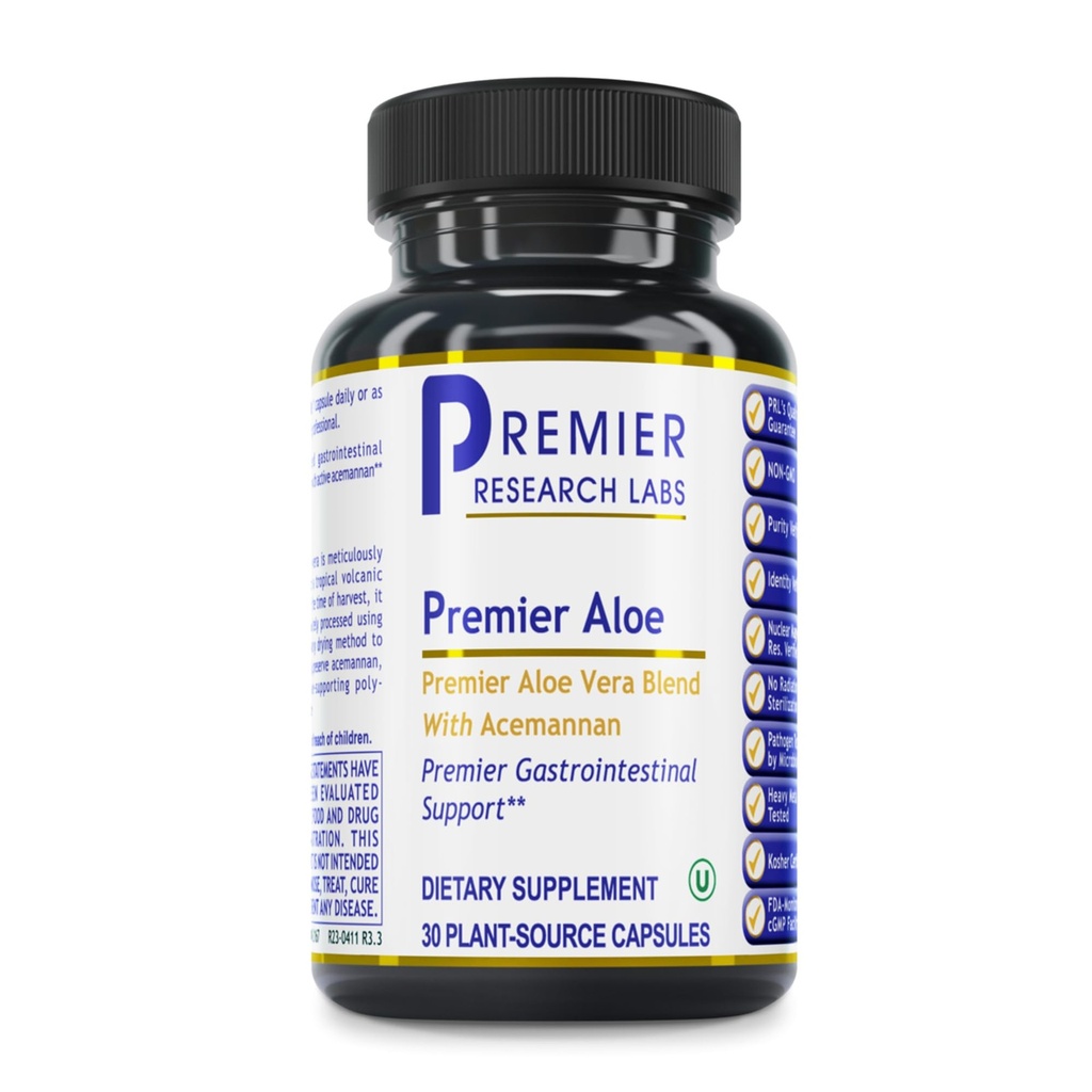 Premier Research Labs Premier Aloe - Aloe Vera Capsules, Aloe Vera Supplement, Acemannan, Aloe Pills for Digestive Health & Immune Support, Aloe Gel Ekstras - 30 Vegetarian Capsules,